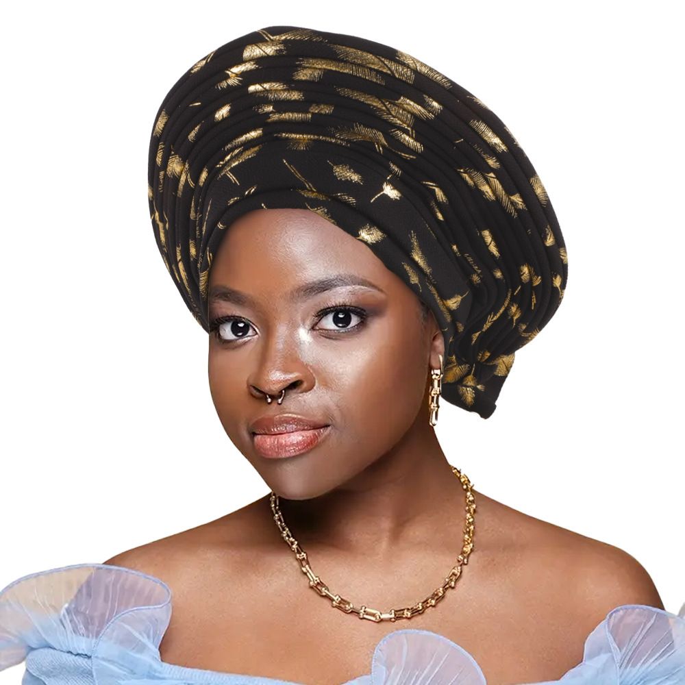 new feather hot stamping Nigerian wedding heavy duty laminated multi layer African turban hat_viptrois.com