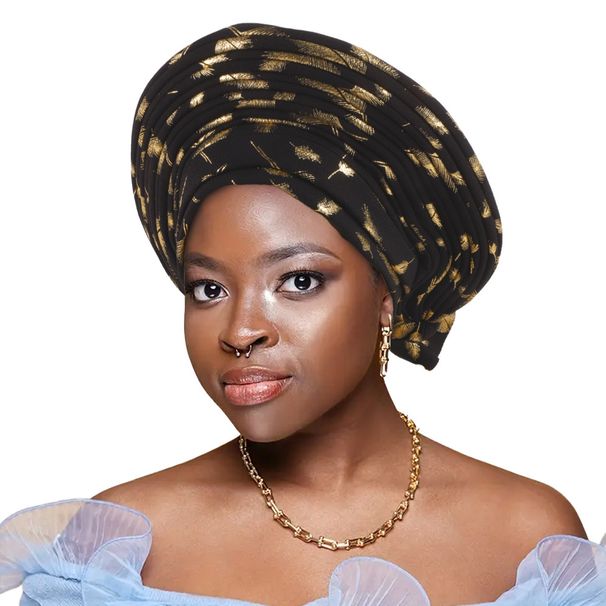 new feather hot stamping Nigerian wedding heavy duty laminated multi layer African turban hat_viptrois.com