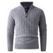 Men's Quarter-Zip Knit Sweater – Winter Thermal Pullover With Stand Collar & Textured Stitch (L-3XL, Slim Fit, Washed Finish, Grey/Deep Navy)_viptrois.com
