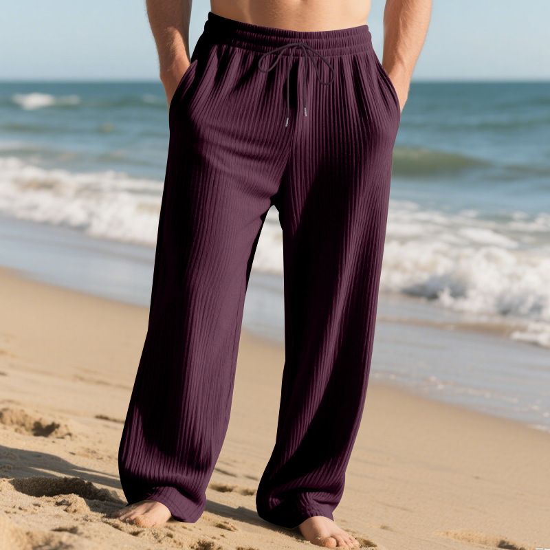 Spring And Autumn Jacquard Striped Wide Leg Pants Casual Loose Pit Drawstring Straight Large Size Men's Pants_viptrois.com