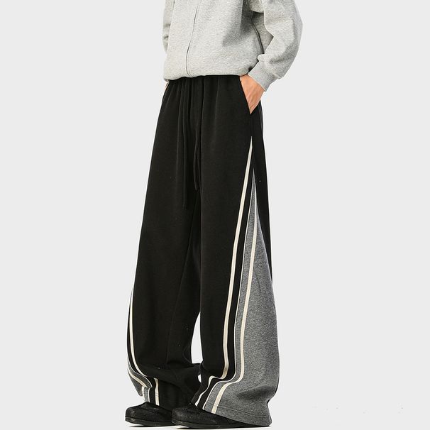 2026 American Contrasting Striped Sweatpants Men's Autumn And Winter New Trendy Brand Casual Pants Retro Loose Straight Long Pants_viptrois.com