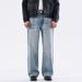 Men's Clothing High Street Sky Blue Washed Jeans Relaxed Straight Fit Vintage Distressed Whiskering Casual Style | Comfortable Cotton (88%)_viptrois.com