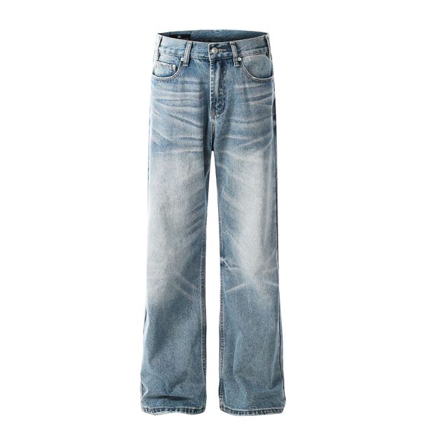 Men's Clothing Men's And Women's High End Washed Blue Design Men's Loose Flared Jeans_viptrois.com