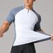 Men's Clothing Running Sports Short Sleeved T Shirt Men's Stand Up Collar Half Zip Solid Color Fitness Clothes Training Stretch Quick Drying Clothes_viptrois.com