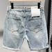Summer New Light Blue Washed Simple And Versatile Denim Shorts, Men's Personalized Leather Label Decoration, Youth Five_viptrois.com