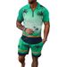 Men's 3D Digital Printed Lapel Polo Shirt And Shorts Set Casual Vacation Zipper Design_viptrois.com