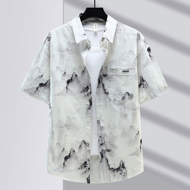 Tie Dye Quick Drying Ice Silk Short Sleeved Shirt For Men In Summer, Thin Cut Shirt, Loose Five Quarter Sleeved Jacket_viptrois.com