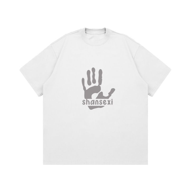 Silver Palm Print, European And American Style Letter T-shirt, Loose Trend Short-sleeved Shirt, Breathable, Comfortable And Casual_viptrois.com