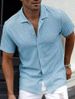 Men's Clothing Casual Knitted Shirt Solid Color Lapel Hollow Breathable Short Sleeved Top_viptrois.com