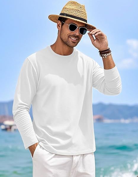 Cross-Border Exclusive Basic Long Sleeve T-Shirt Men, Pure Cotton, Drop Shoulder, Crew Neck, Pullover, Inner Layer, Base_viptrois.com