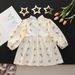 Baby Girls Dress Spring Leather Vest Splicing Skirt Small And Medium Children Printed Princess Dress Girls Casual Long Sleeve Skirt_viptrois.com