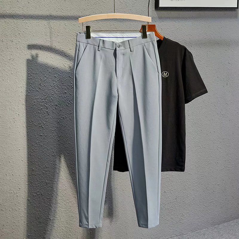 Slim Fit Men's Dress Pants Straight Leg Wrinkle-Free Business Casual Trousers High-Quality Drop Black Ankle-Length Dress Pants_viptrois.com