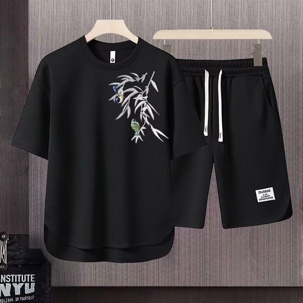 Men's Clothing 2024 Waffle Casual Summer Suit Men's Loose Teen Short sleeved T shirt Shorts Handsome Two piece Suit_viptrois.com