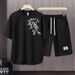 Men's Clothing 2024 Waffle Casual Summer Suit Men's Loose Teen Short sleeved T shirt Shorts Handsome Two piece Suit_viptrois.com