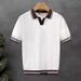 Men's Clothing Summer New Short Sleeved Contrast Color V Neck T Shirt Lapel Slim Fit Polo Shirt Knitted Textured T Shirt_viptrois.com