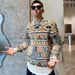 Loom Loom European Style Personality High-End Geometric Pattern Color-Block Slim Fit Knitted Men's Trendy Brand Round Neck_viptrois.com