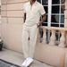 Men's Solid Color Jacquard Pocket Lapel Half Zipper Short Sleeved Trousers Two Sets_viptrois.com