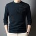 Autumn Winter Jacquard New Trendy Knitted Loose Thickened Sweater Men's Half Fleece Lined Round Neck Base Shirt_viptrois.com
