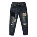 Men's High Street Retro Distressed Blue Jeans Loose Harem Straight Leg Trousers Summer Patchwork Denim_viptrois.com