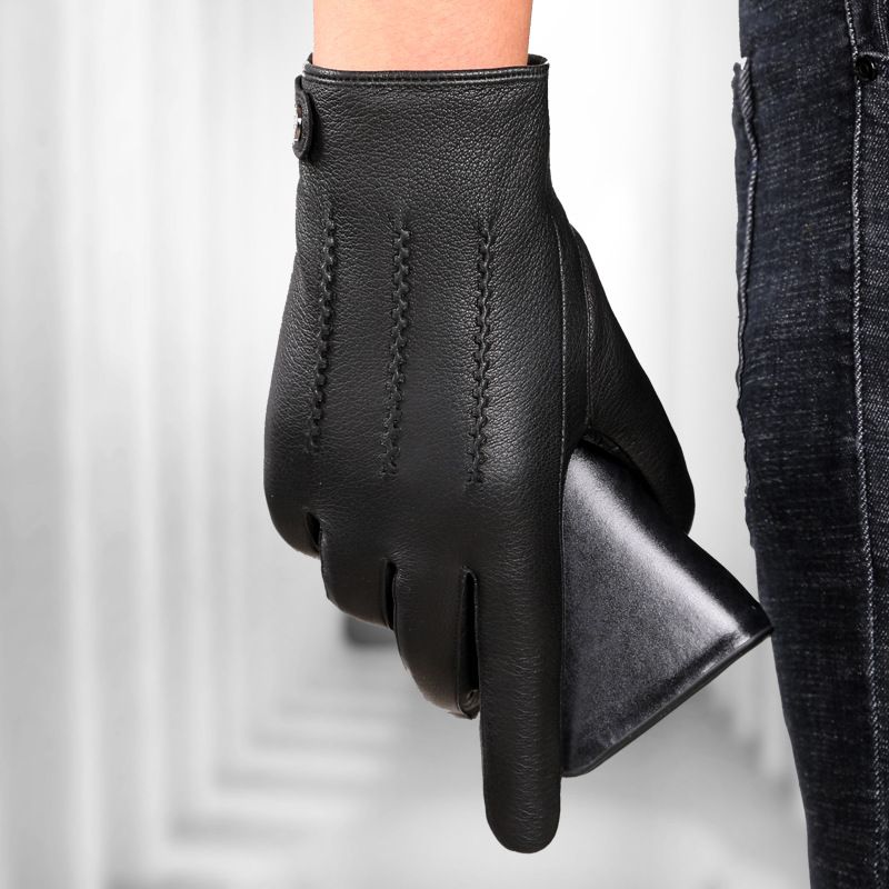 Genuine leather gloves for men autumn and winter warm plus velvet thick driving and cycling simple business handsome deerskin sheepskin trend_viptrois.com