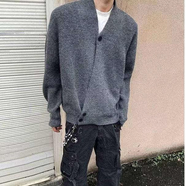 2024 Autumn Winter New Cardigan American Style Casual Lazy V-Neck Knitted Sweater Men Solid Color Jacket Trendy_viptrois.com