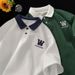 Men's Short Sleeve Polo Shirt Summer Loose Fit Embroidered Heavyweight Pure Cotton Youth College Style Color Blocking T-Shirt_viptrois.com