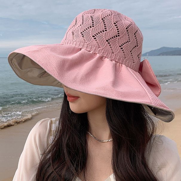 New Bow Children's Summer Colorful Glue Coating Hollow Cloth with Large Eaves Fashionable Sunshade Fisherman's Hat_viptrois.com