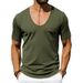Men's Breathable U-Neck Short Sleeve T-Shirt - Lightweight Loose Fit Casual Top For Summer, Streetwear Style With Pocket, Polyester Blend_viptrois.com