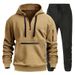 Men's Fleece Hoodie & Jogger Set With Zipper Pocket - Winter Pullover Sweatshirt & Pants Outfit For Casual & Sport (Black, S-XXXL_viptrois.com