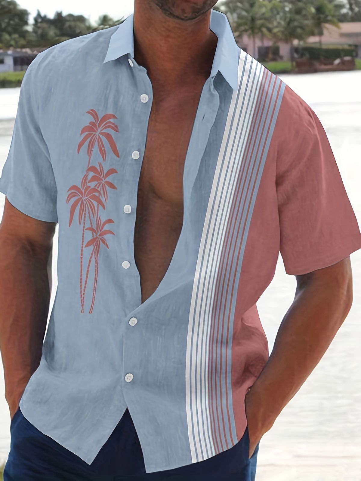 Men's Clothing 2025 Summer New Leisure Sports Versatile High Quality Printed Striped Short Sleeve Shirt_viptrois.com