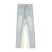 American 2025 Summer High Street Jeans Spliced With Washed Light Colored Denim Straight Leg For Slimming Men's Pants_viptrois.com
