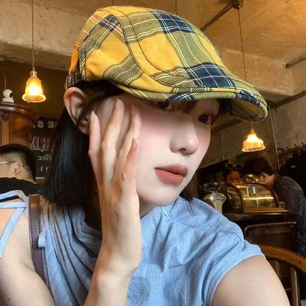 Y2K Subculture Sweet Cool Plaid Beret Art Student Cute Painter Hat Duckbill Forward Cap_viptrois.com