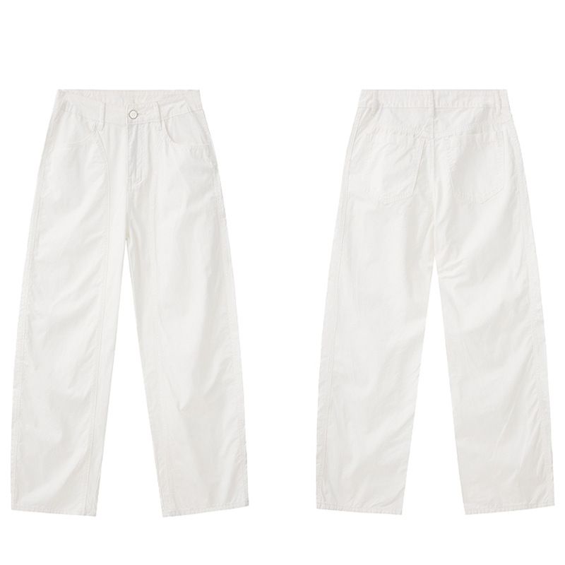 Unisex High Street White Casual Pants – Relaxed Fit, Minimalist & Versatile Straight-Leg Trousers_viptrois.com