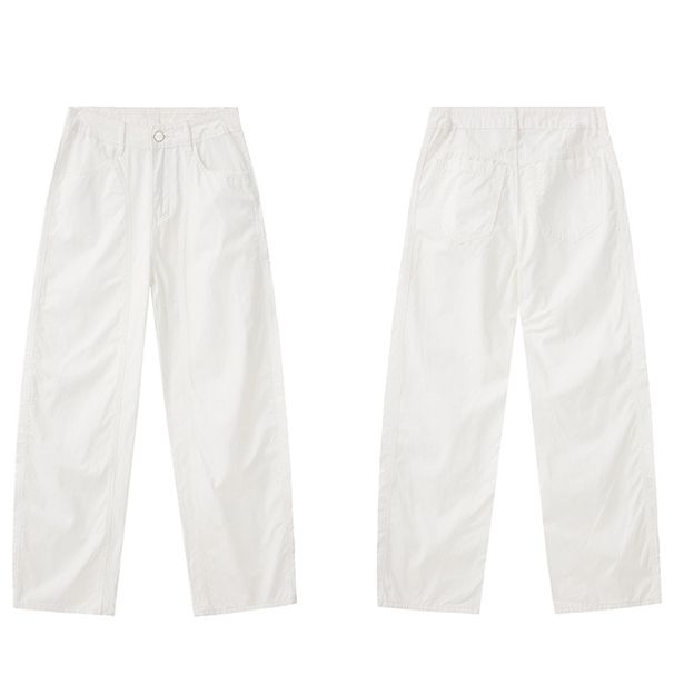 Unisex High Street White Casual Pants – Relaxed Fit, Minimalist & Versatile Straight-Leg Trousers_viptrois.com
