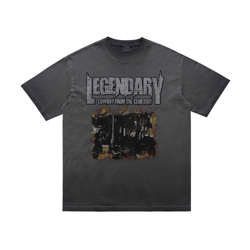 American-s Washed Vintage Printed Short-sleeve T-shirt For Women, Oversized Loose Fit, Half-sleeve, Ins_viptrois.com