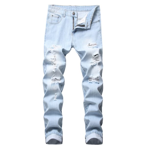 Men's Clothing Men's Ripped Straight Leg Slim Fit Non Stretch Jeans Ripped Men's Light Colored Denim Trousers Denim_viptrois.com
