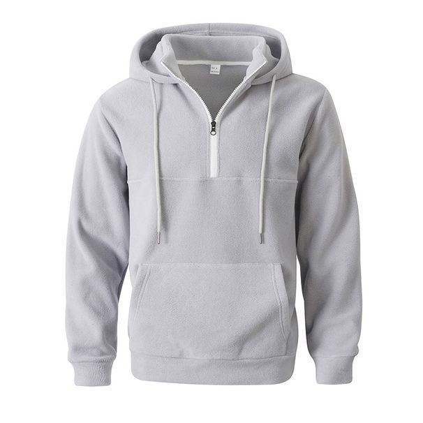 Men's Fleece Zip-Up Hoodie - Winter Warm Half-Zip Pullover With Stand Collar, Slim Fit Long Sleeve Sweatshirt For Casual & Streetwear_viptrois.com
