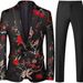Modern Men's Business Casual Suit Set Inspired Slim Fit Wedding & Party Blazer With Contrast Pants (Rose/Blue/White/Silver/Red/Green/Black)_viptrois.com