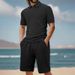 European And American Cross-border Summer Jacquard Multi-color Casual Suit T-shirt Shorts Men's Solid Color Fashion Casual Sports Men's Suit_viptrois.com