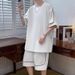 Men's Clothing Summer Waffle Knit Men's Sportswear Set Loose Fitting Short Sleeve Shirt And Shorts Plus Size Style Trendy Brand Clothes_viptrois.com