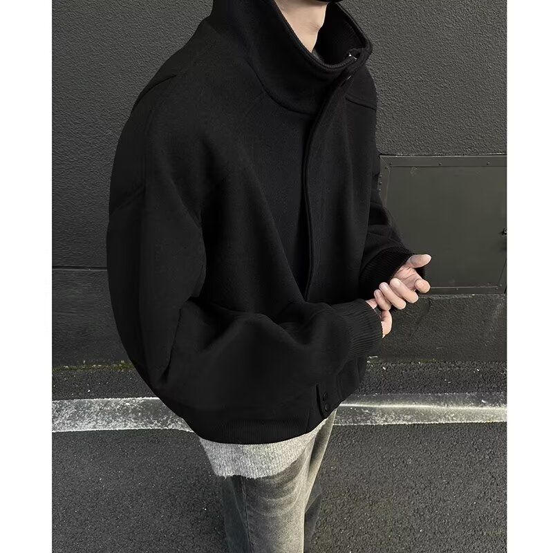 High-end Gray Stand Collar Woolen Coat For Men, And Winter American Retro Short Jacket, Men's Autumn Top_viptrois.com