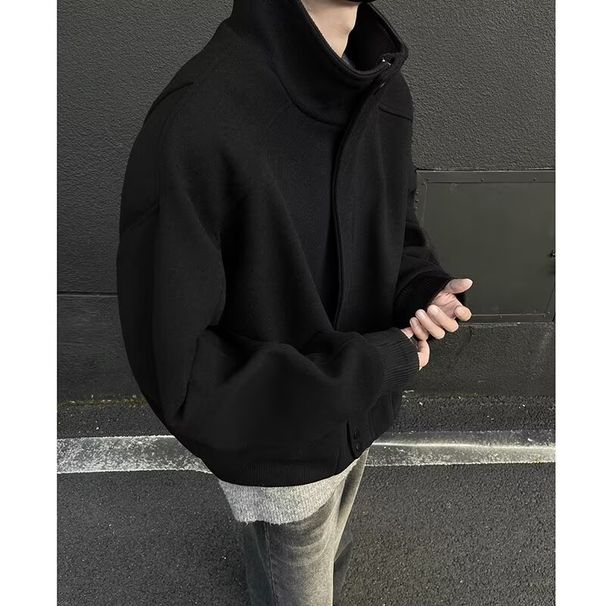 High-end Gray Stand Collar Woolen Coat For Men, And Winter American Retro Short Jacket, Men's Autumn Top_viptrois.com