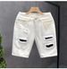Patch Ripped Denim Trendy Brand Loose Straight Five Quarter Pants Men's Summer Thin White Casual Shorts_viptrois.com