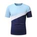 Large Size Fashion Men's T Shirt Colorblock Elastic Casual Fitness Round Neck Short Sleeve Bottoming Shirt_viptrois.com