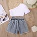 Baby Clothing Kids and girls pit strip solid color short-sleeved top printed denim open-pocket shorts_viptrois.com