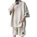 Men's Clothing Summer Thin Loose Large Size Letter Jacquard Short Sleeved T Shirt Shorts Set_viptrois.com