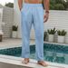 Men's Clothing Four Seasons New Solid Color Jacquard Drawstring Trousers Loose Casual Sports Straight Trousers_viptrois.com