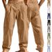 Breathable Cotton Linen Casual Trousers For Men, Loose Fit Straight Leg Summer Beach Pants, Lightweight Comfortable Walking Hiking Travel_viptrois.com