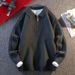 Men's Half-Zip Polo Knit Sweater – Oversized Casual Pullover With Stand Collar In Charcoal, Black & Beige_viptrois.com