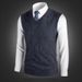Men's Wool Blend V-Neck Sleeveless Sweater Vest - Solid & Plaid Patterns, Slim Fit, Warm Knit Pullover For Casual & Office Wear_viptrois.com